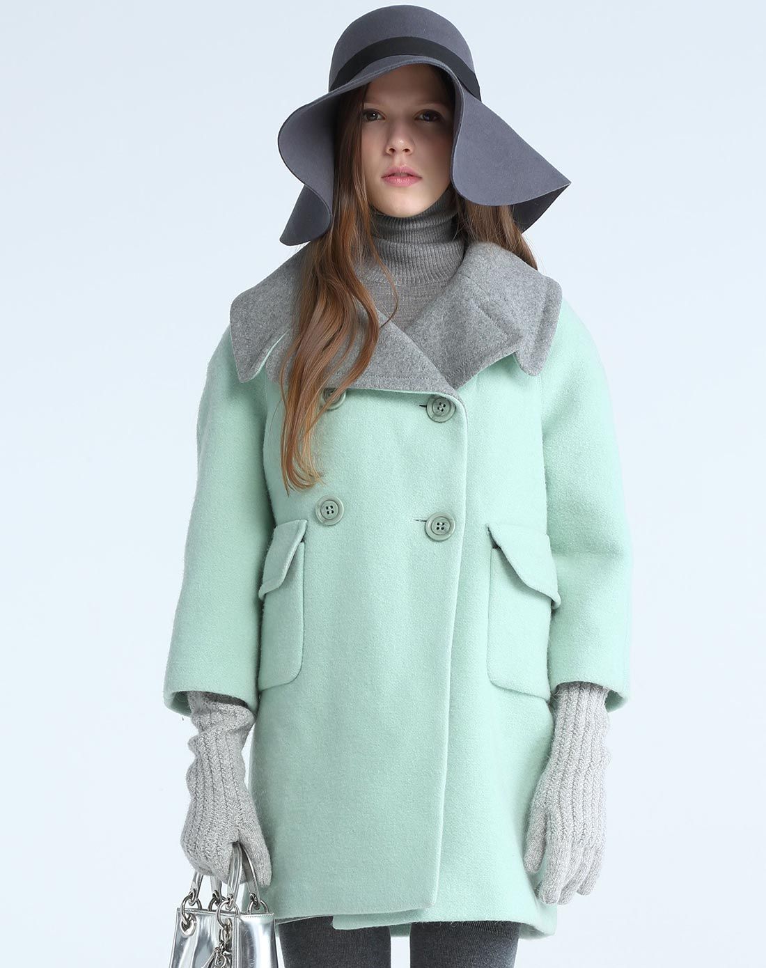 时尚直筒廓形中长款长袖羊毛a廓形大衣