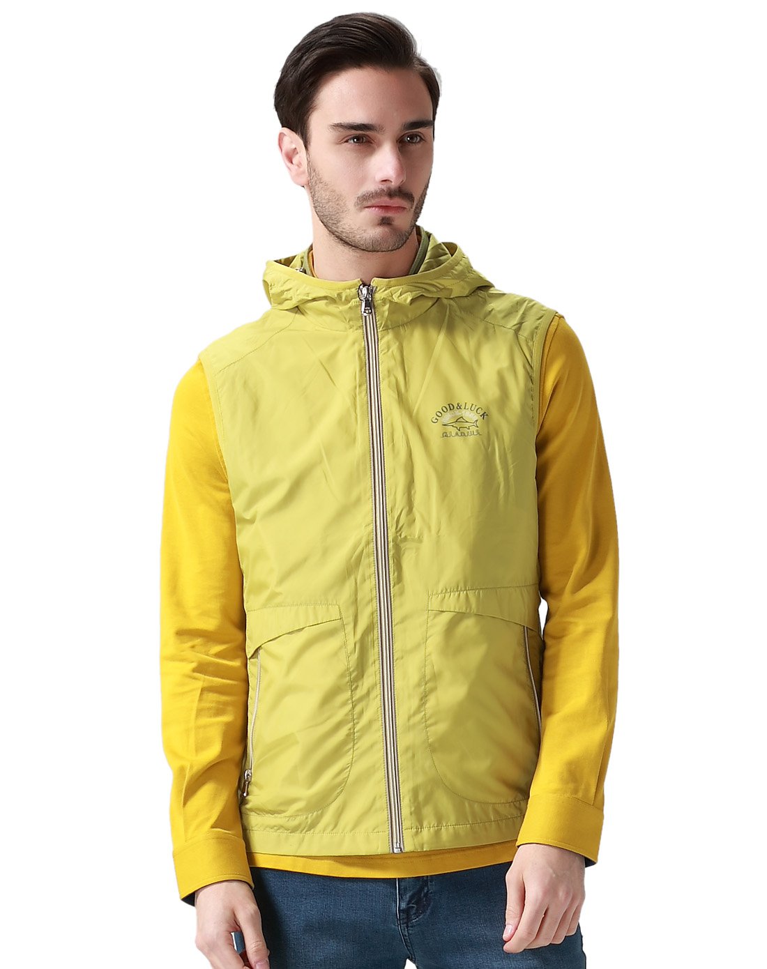 德鲨good luck gladius男装专场  男士黄色休闲舒适拉链马甲