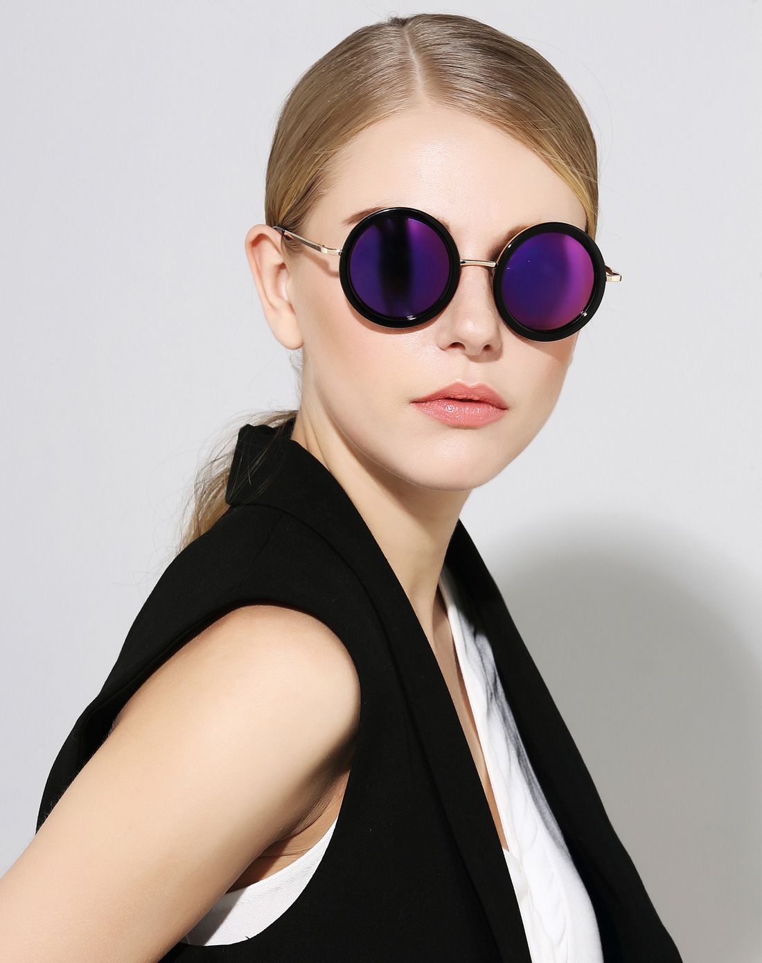 shes 复古圆框偏光太阳镜