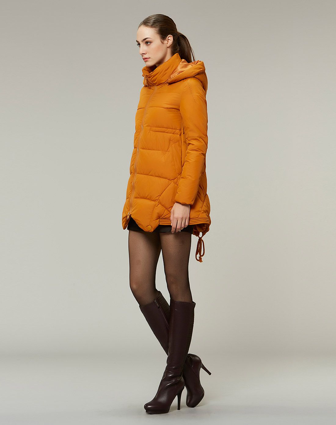 易丝瑞尔ethreecn羽绒服棉服女装专场 女款蜂蜜黄摩登a版可脱帽中长款