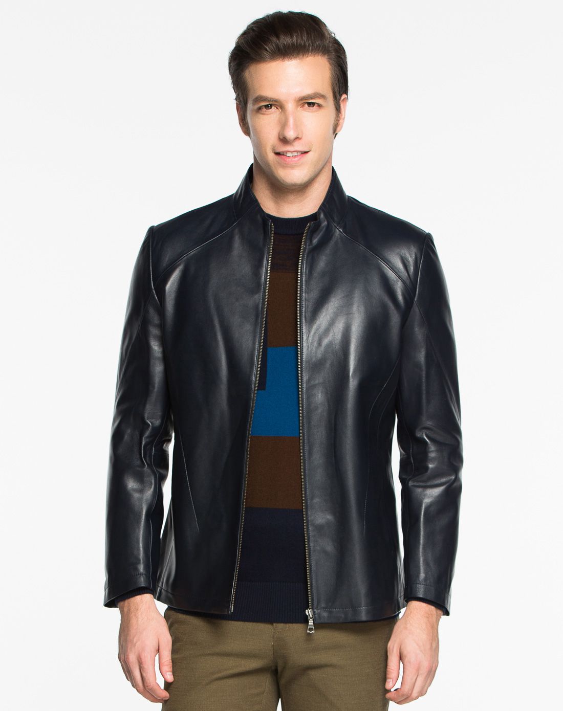 卡丹狄诺cardeendino蓝色帅气休闲百搭皮衣cgo63003_唯品会