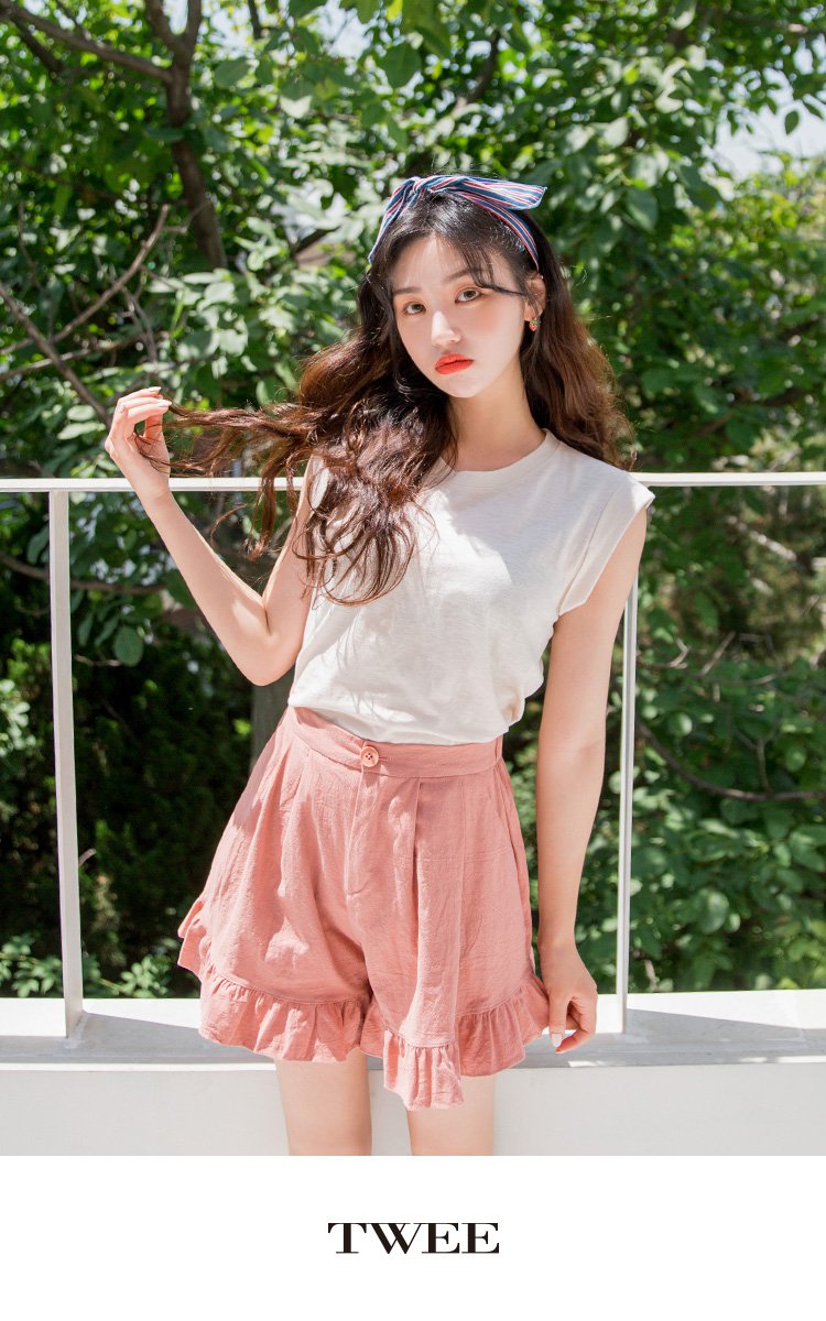 twee 2018新款 淑女甜美波浪边宽松短裤