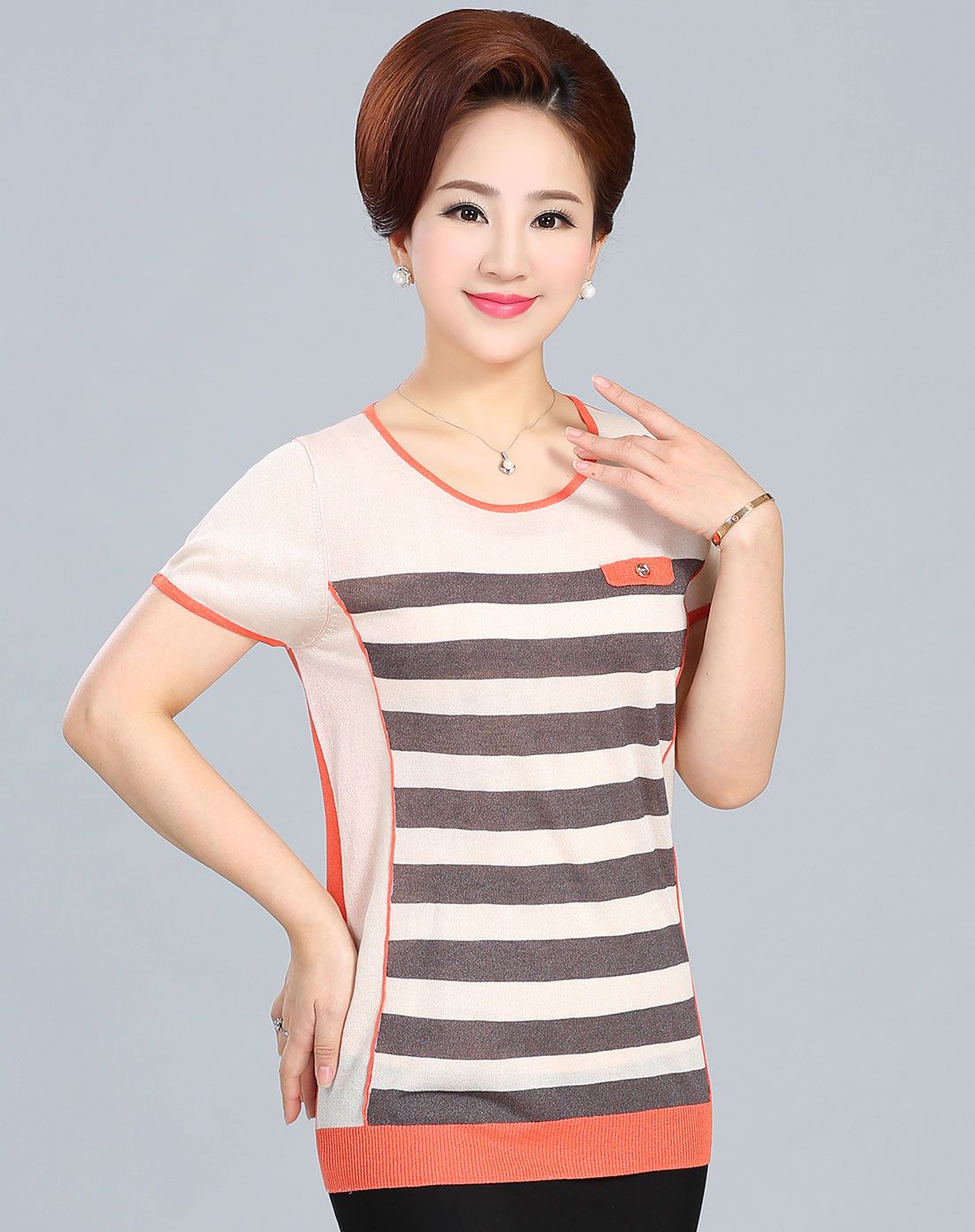 昊意女款桔色针织套头衫63d1009820_唯品会