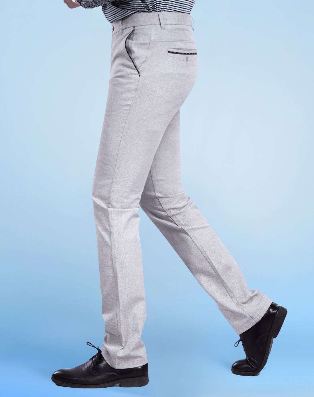 男款米色环保面料暗条纹弹力休闲裤