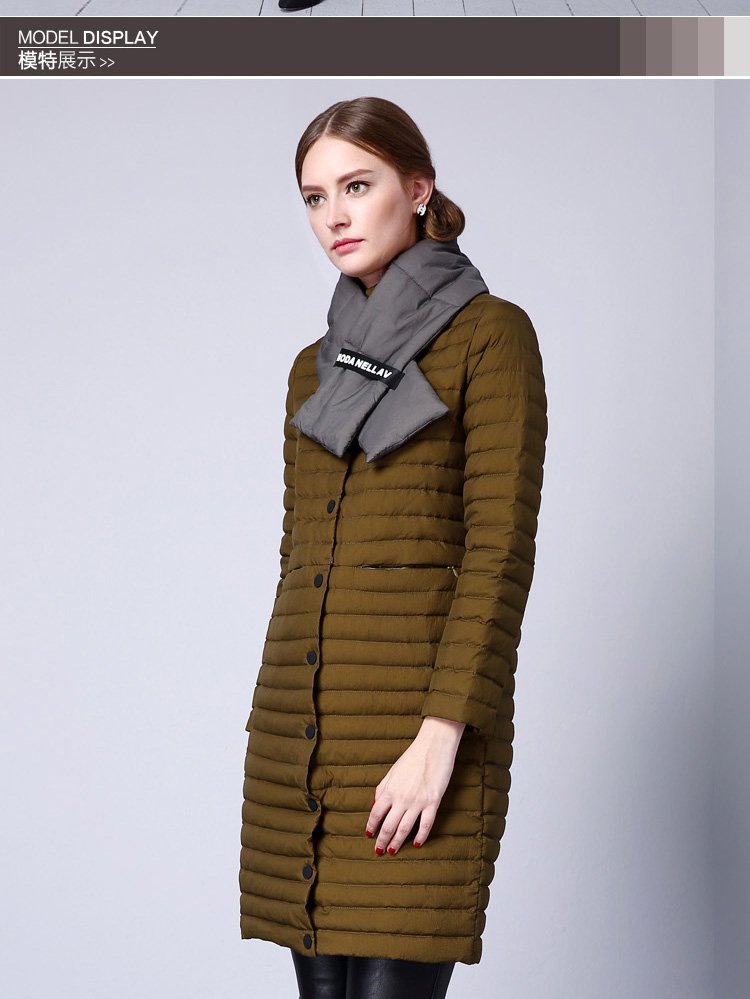 女装军绿轻薄中长款羽绒服