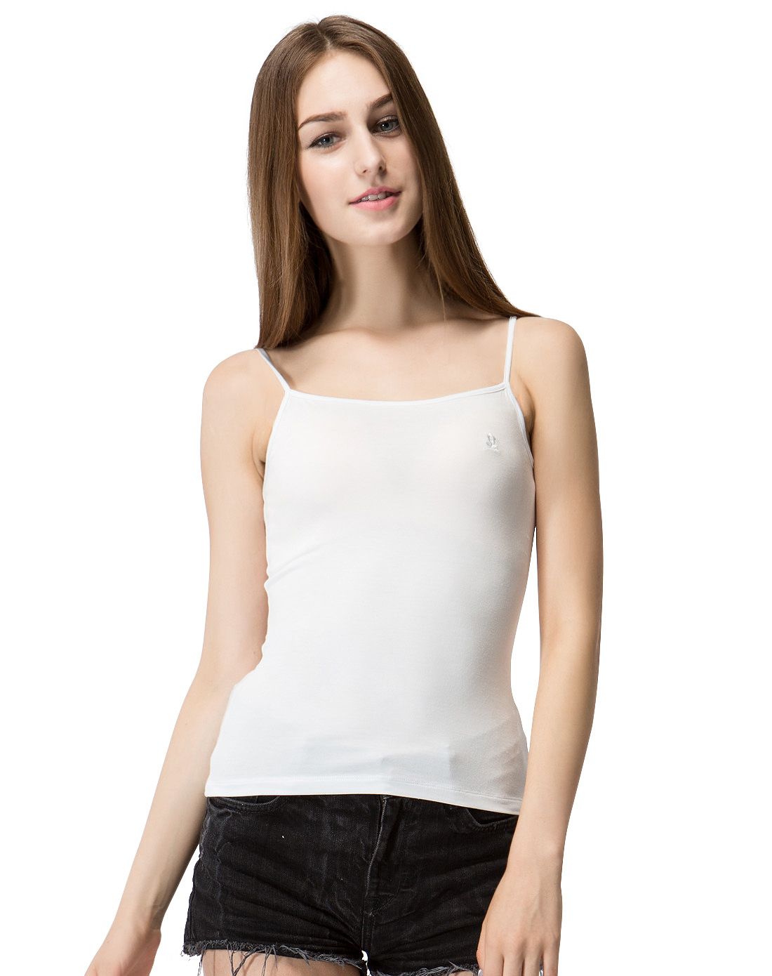 梦特娇女装高莫代尔含量修身吊带背心白色