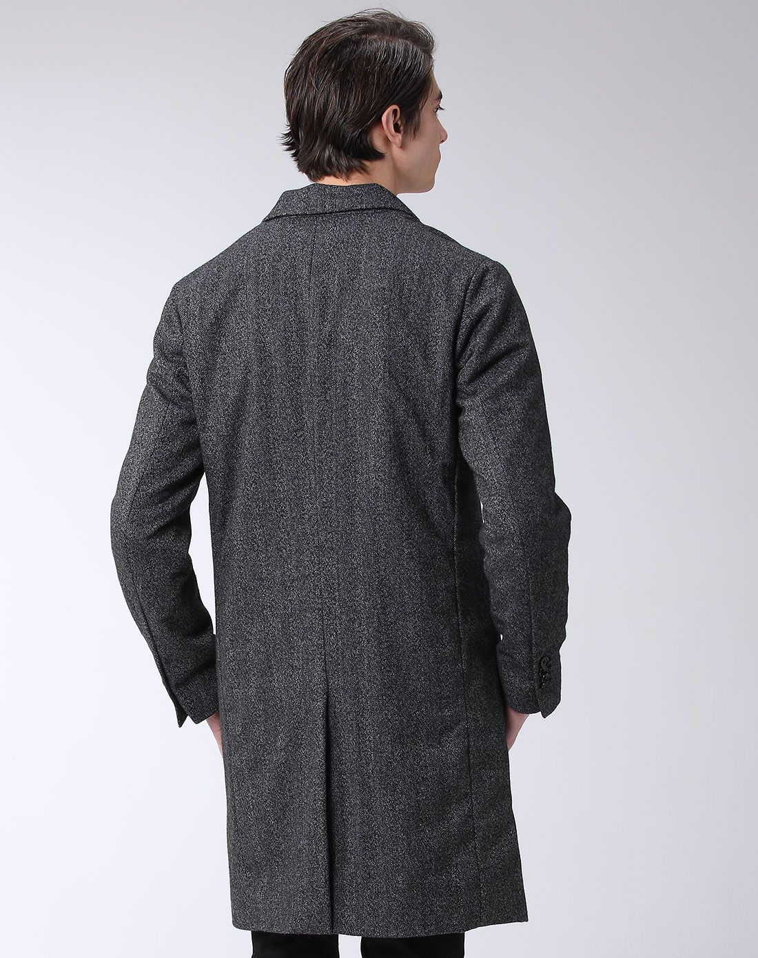> izzue男款深灰色成熟大方长款长袖大衣