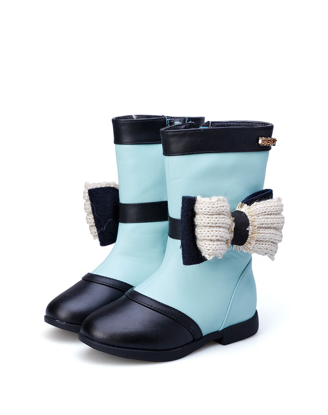 女童黑色中童超纤pu公主靴