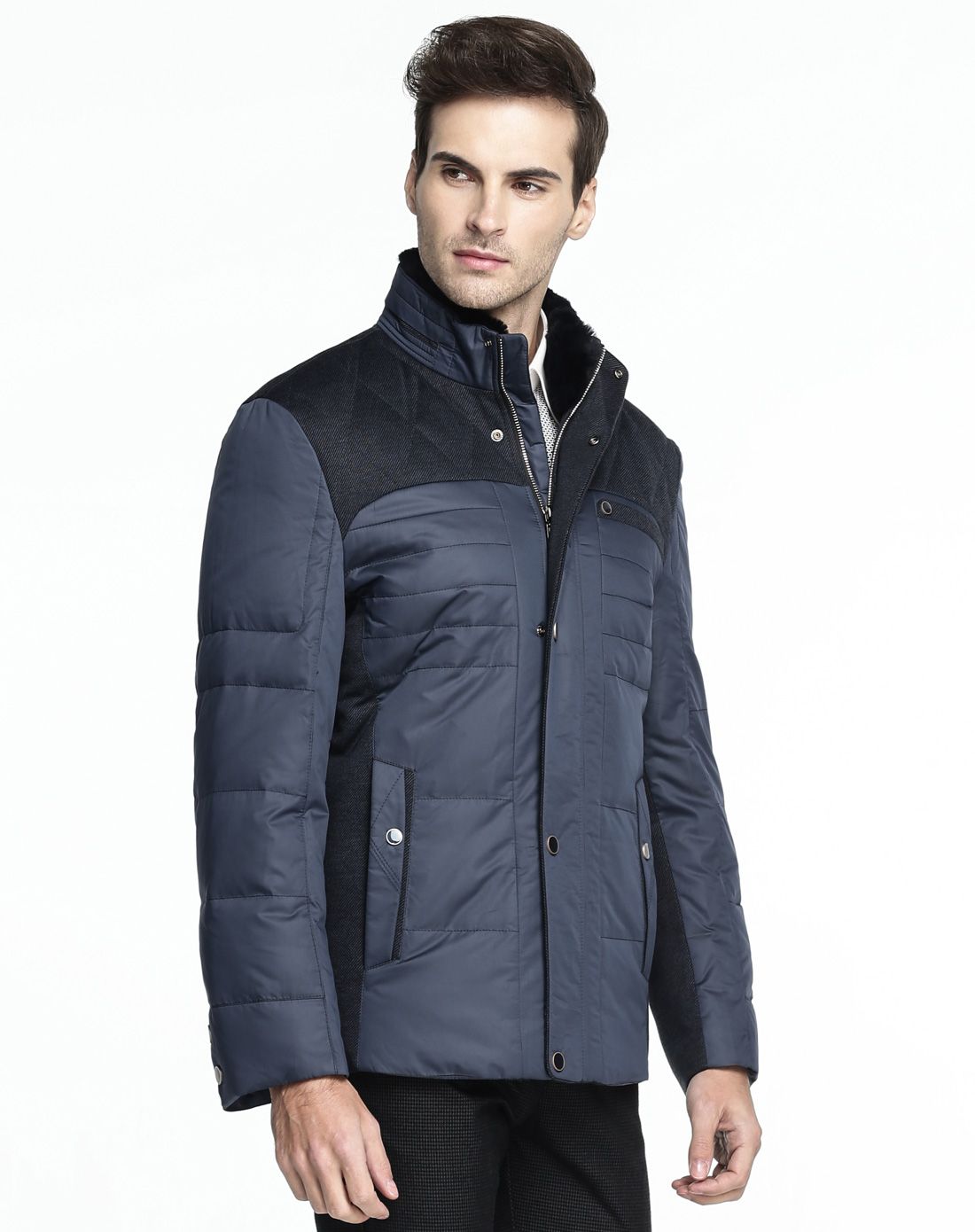 卡丹狄诺cardeendino兔毛领拼接藏蓝色休闲羽绒服cjm8803-2_唯品会