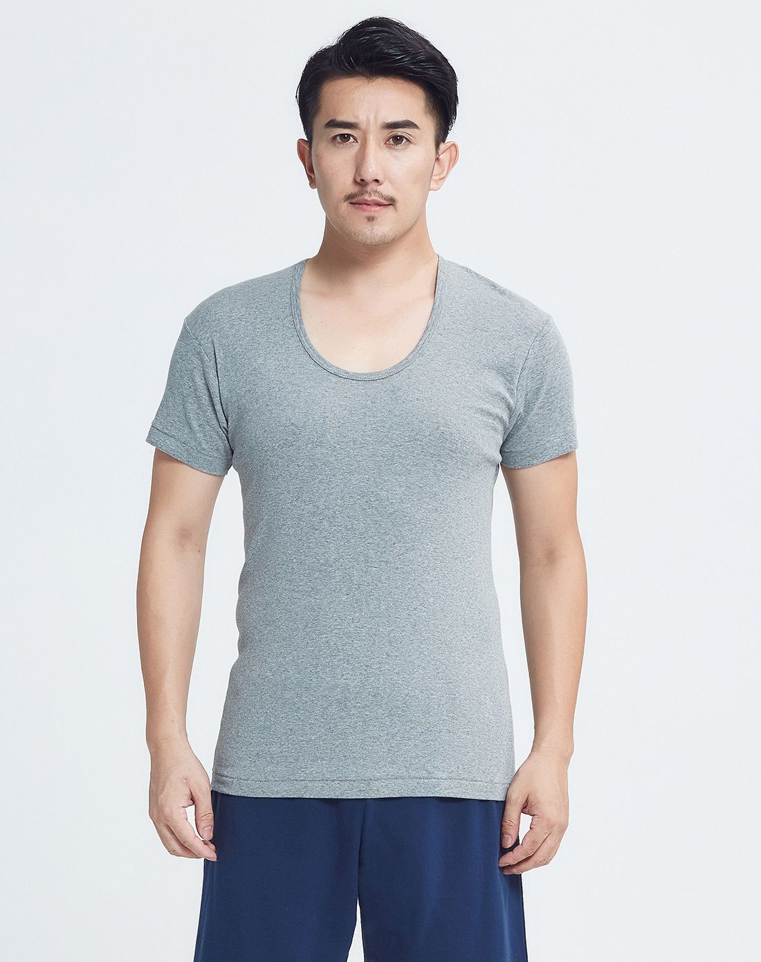 男款2件装麻灰色休闲简洁短袖t恤