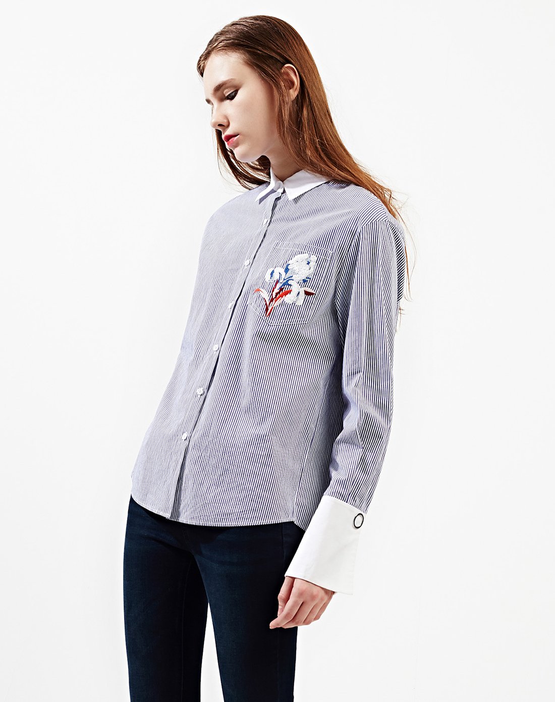 loftshine设计师潮牌绣花图案条纹长袖衬衫46510339_唯品会