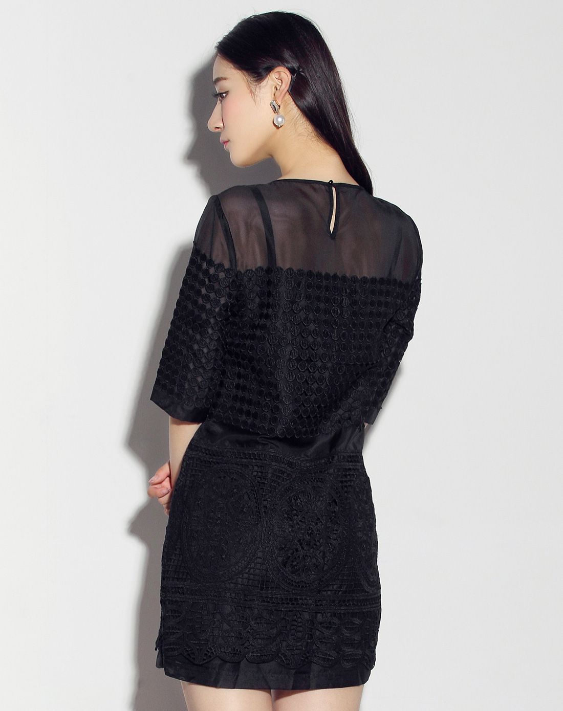 黑色淑女优雅时尚欧根纱连衣裙