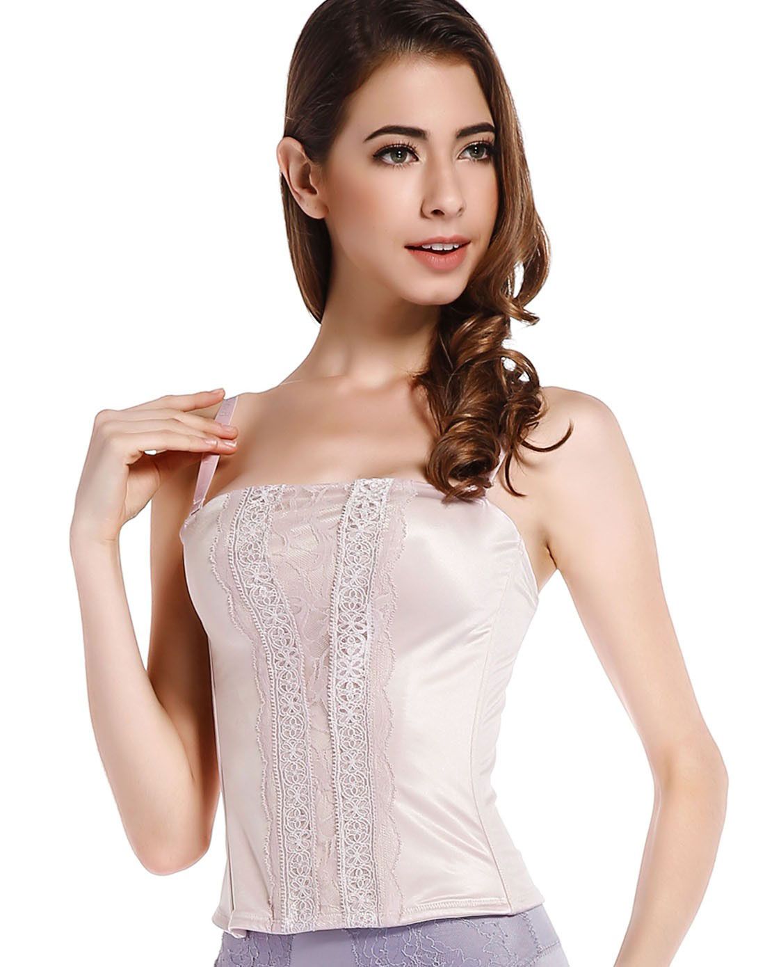 la clover浅粉色性感织花1/2薄杯塑身胸衣