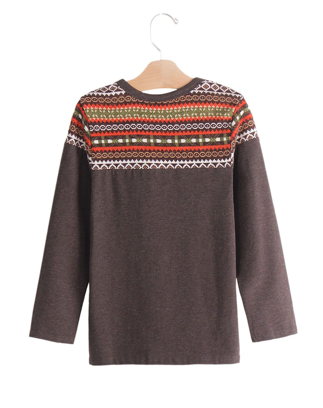 男童赭石色名族风印花t恤