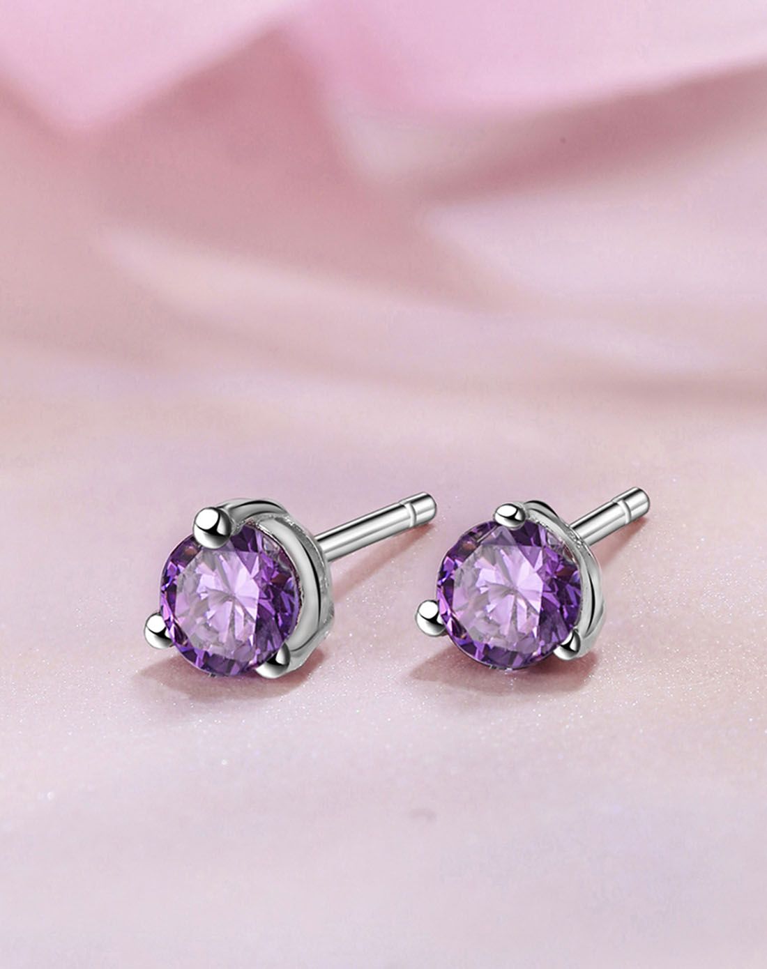 925银紫水晶三爪耳钉