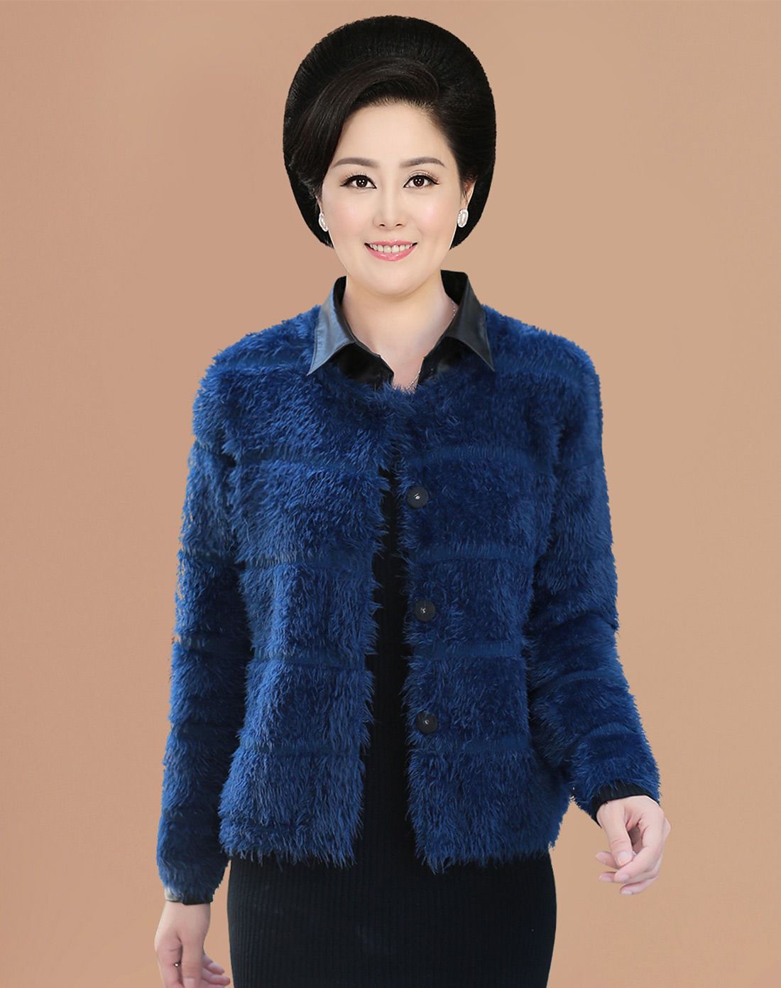 福玛玛女装移动端专场蓝色时尚圆领加厚外套fmm157-y756ys2_唯品会