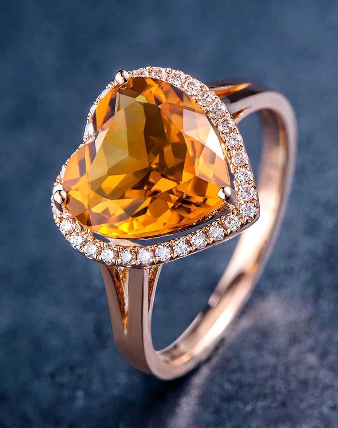 18k玫瑰金3克拉黄晶女戒指