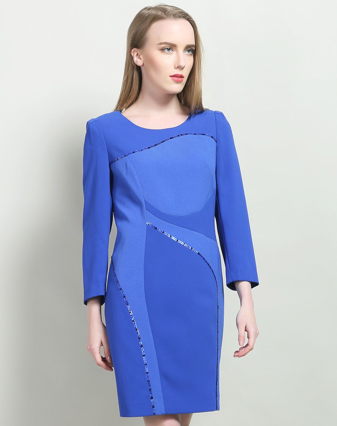 女款蓝色经典款直身裙