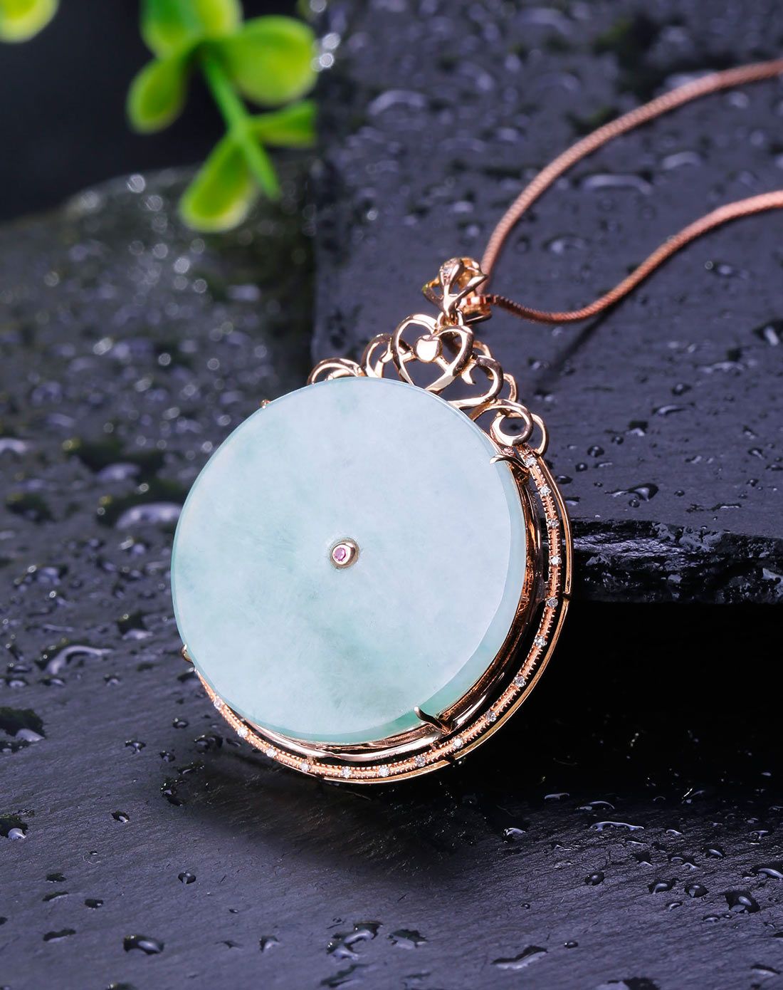 18k金a货翡翠飘绿平安扣吊坠