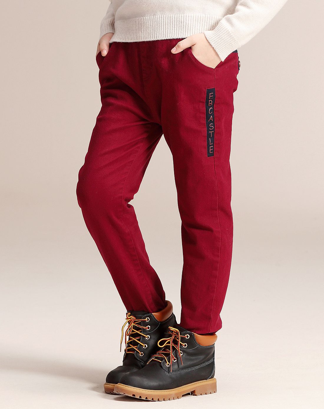 男童酒红色休闲裤酒红