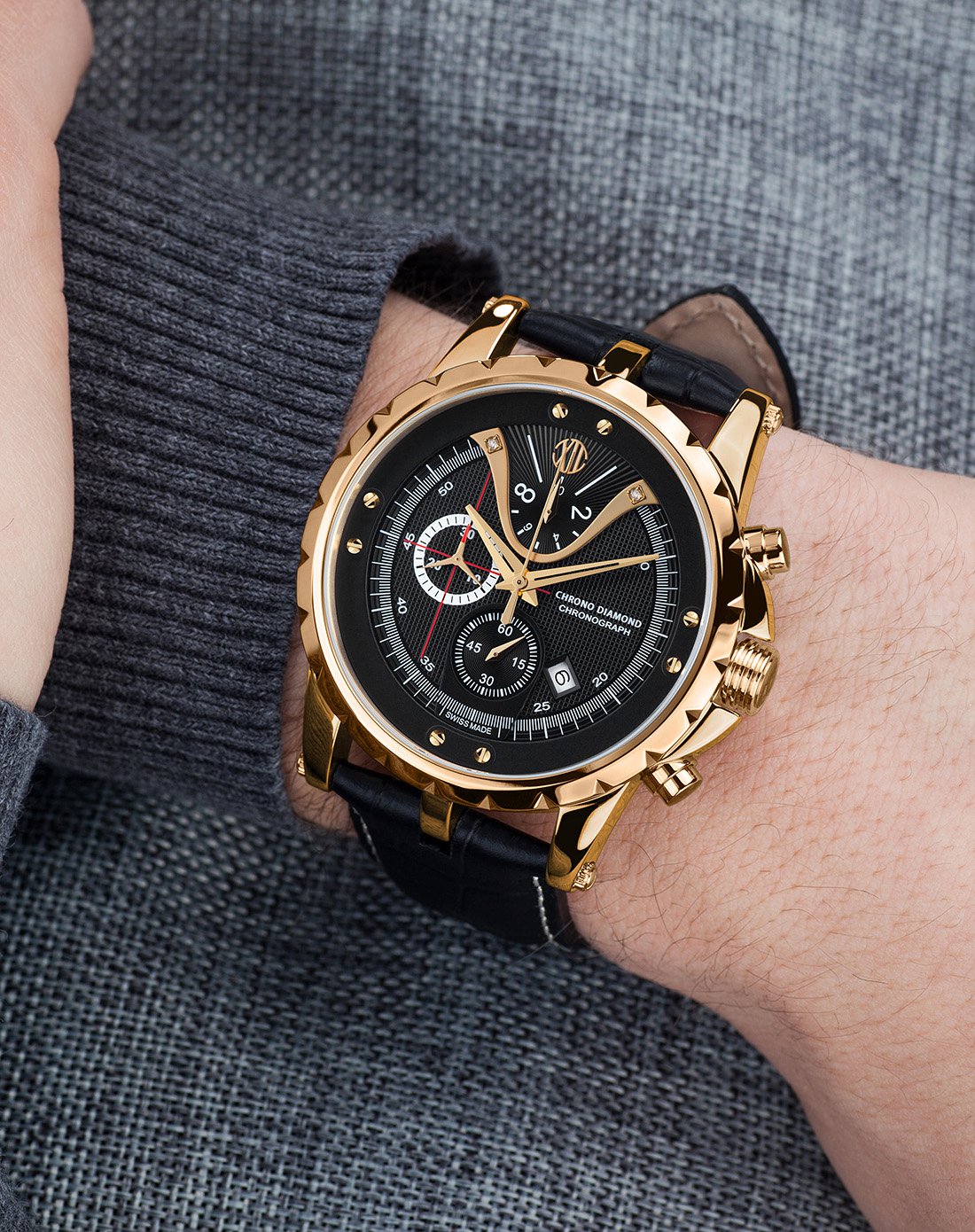 chrono diamond 瑞士工艺手表 精准你的时光男款个性表盘真皮表带石英