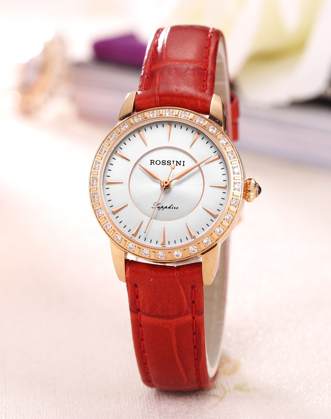 rossini 进口石英魅红皮带女表515718