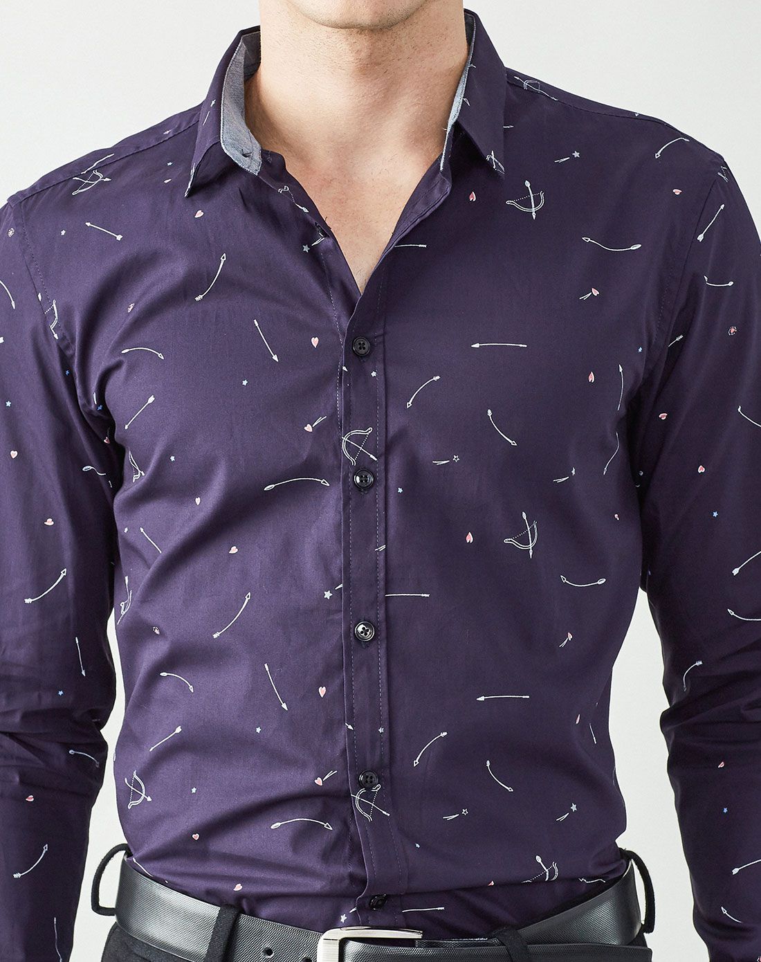 蓝紫色图案商务休闲长袖衬衫