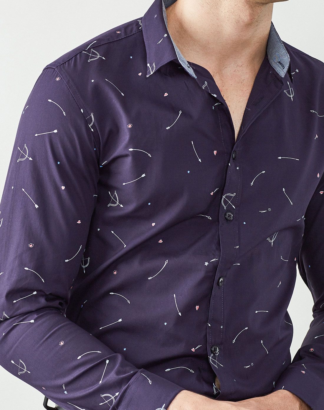 蓝紫色图案商务休闲长袖衬衫