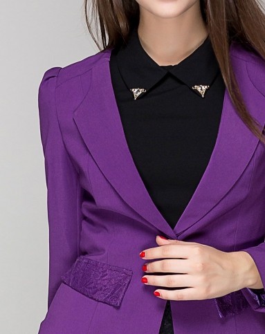 紫色无领小西装