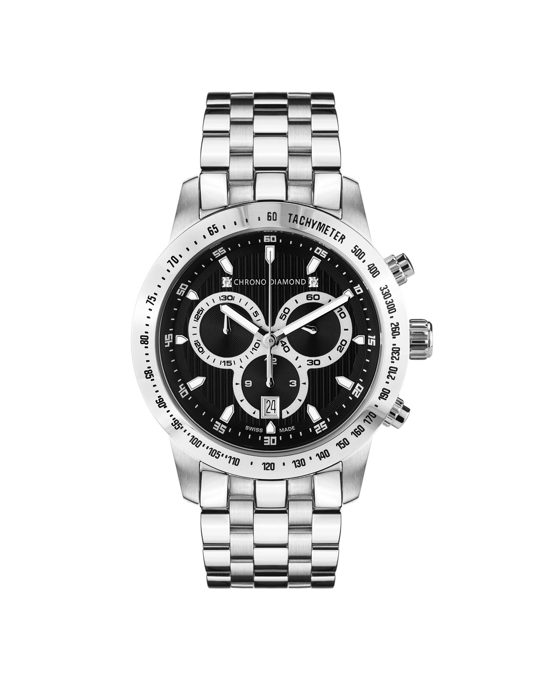 chrono diamond 瑞士工艺手表 精准你的时光男款绅士黑盘钢带商务石英