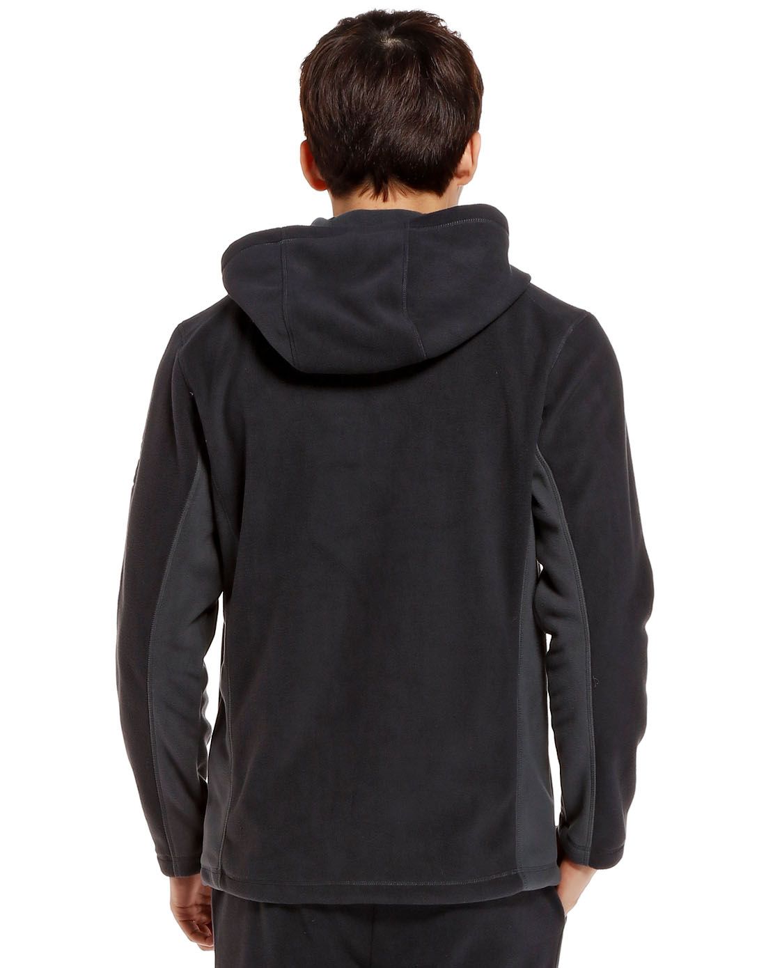 柔软抗静电男款炭黑色抓绒外套长袖连帽