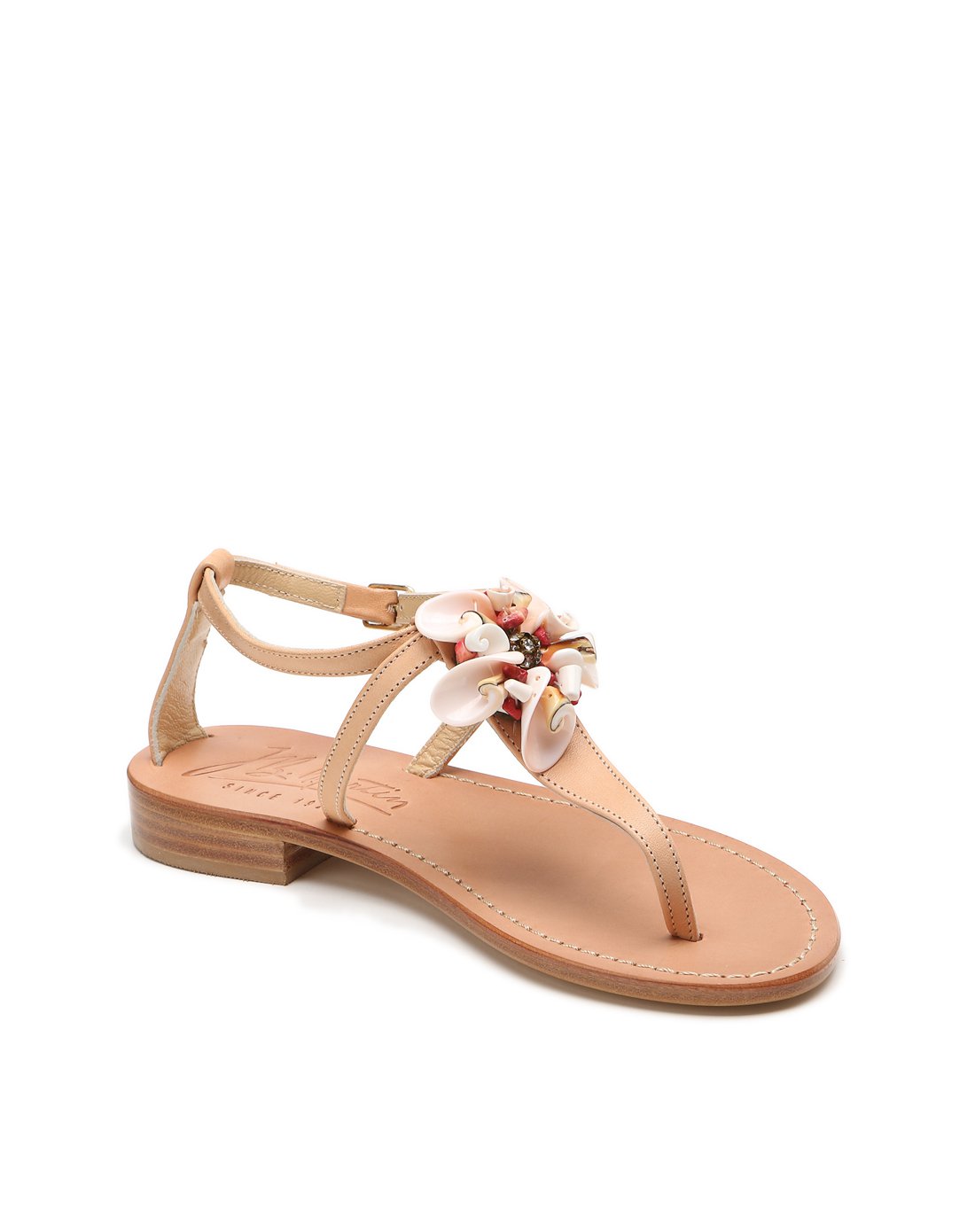 jb martin女士贝壳装饰浅驼色夹脚平底凉鞋浅驼色