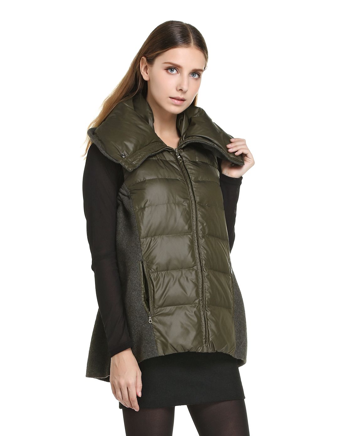 卡其绿色休闲百搭无袖羽绒服