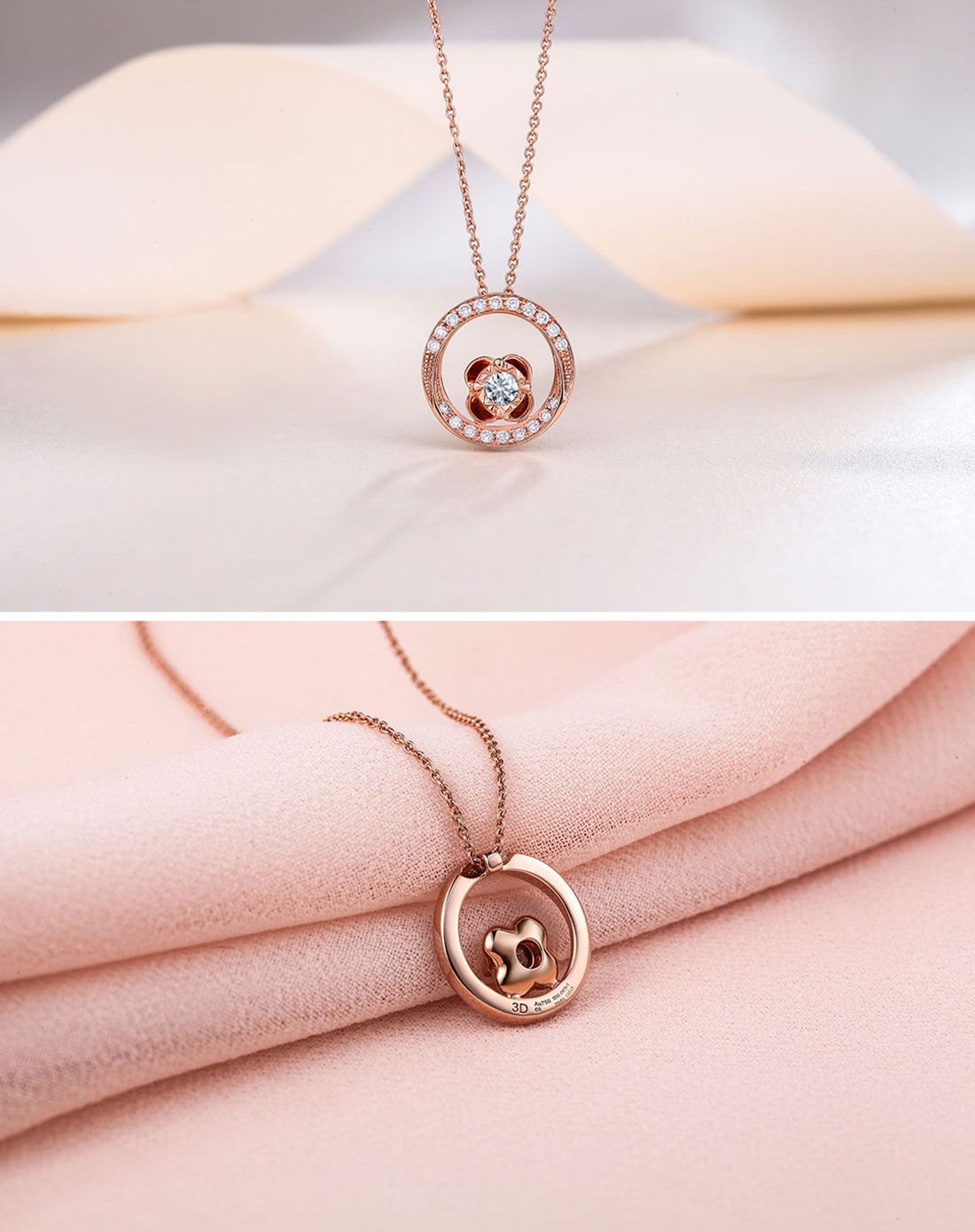 金至尊 18k金幸福花系列k红钻石项链(定价)