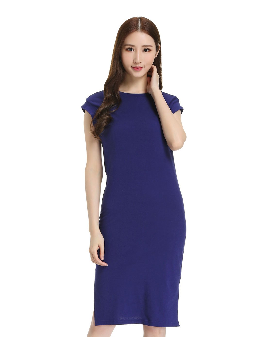 直身圆领知性连衣裙
