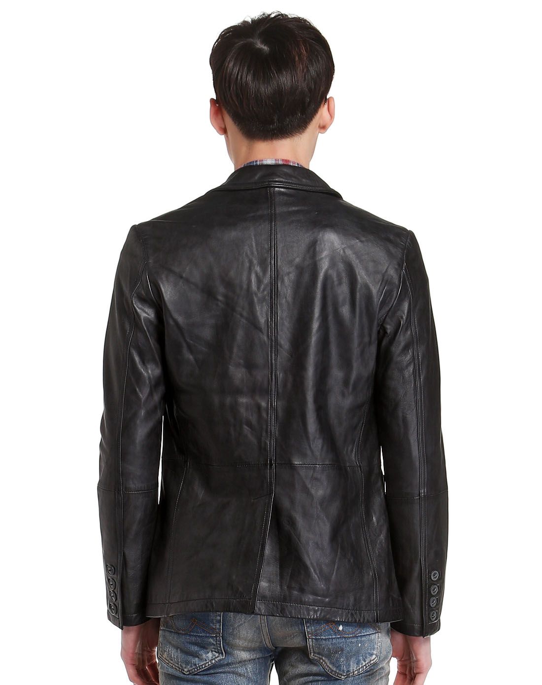 男款浅黑色时尚百搭长袖皮衣