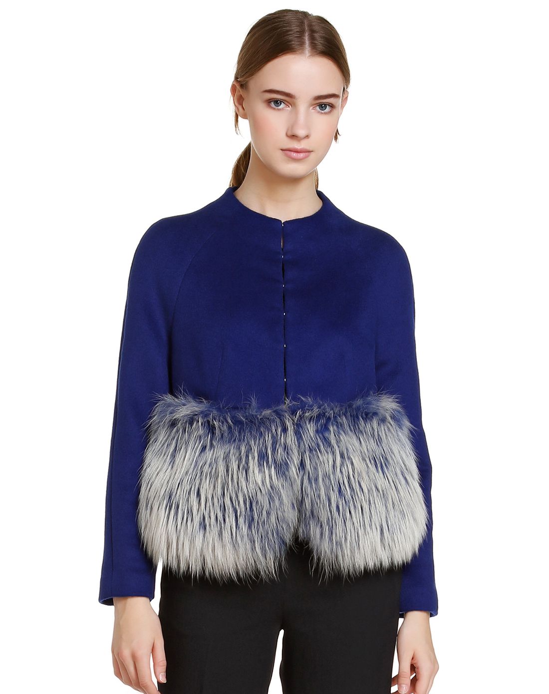 宝姿ports深蓝色高贵毛皮拼接外套ss9c006nwf019slate blue_唯品会