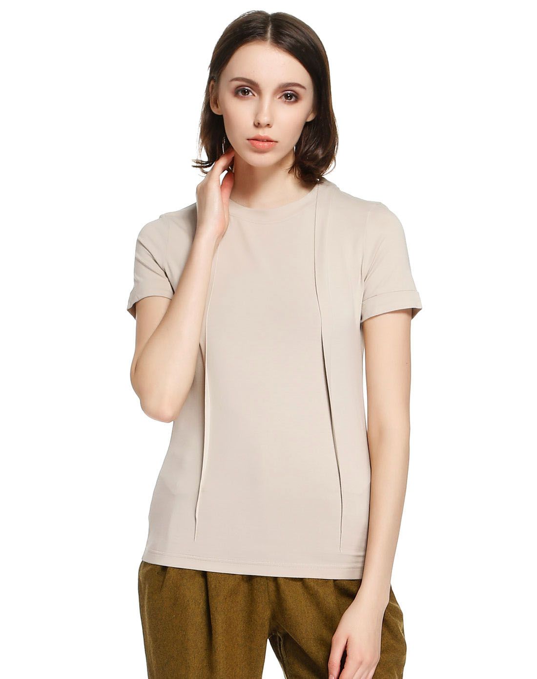 浅卡其色舒适简约短袖t恤
