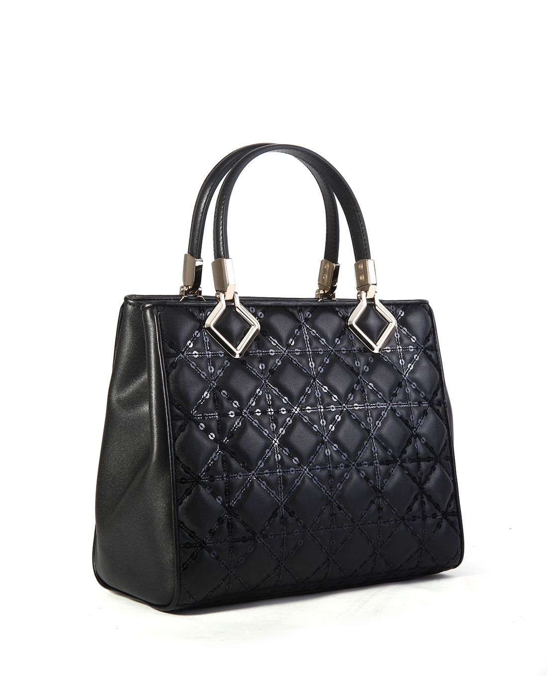 黑色头层牛皮菱格车缝线潮流手提包大款