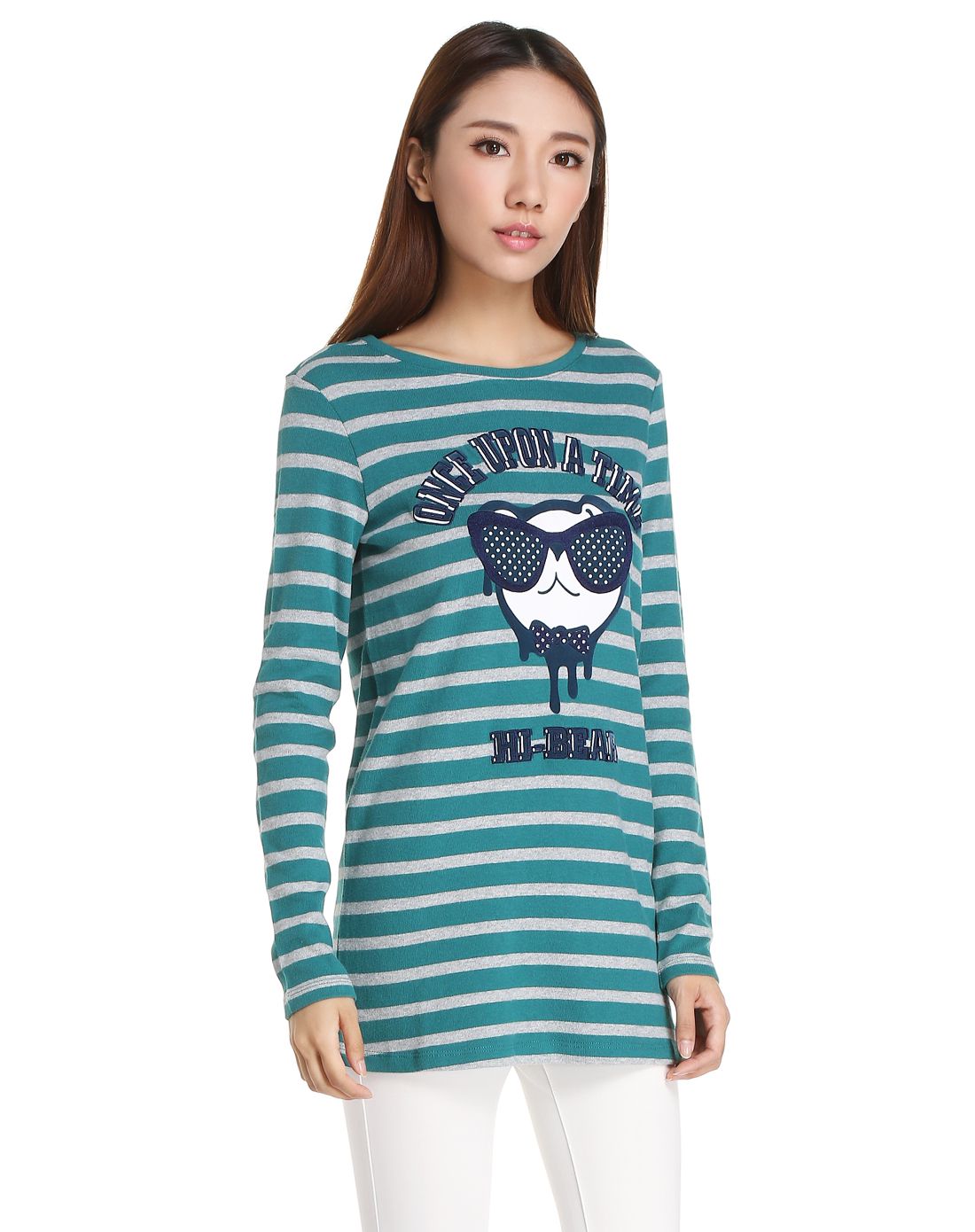 森马秋季女款韩版圆领休闲字母绣花植绒纯棉长袖t恤