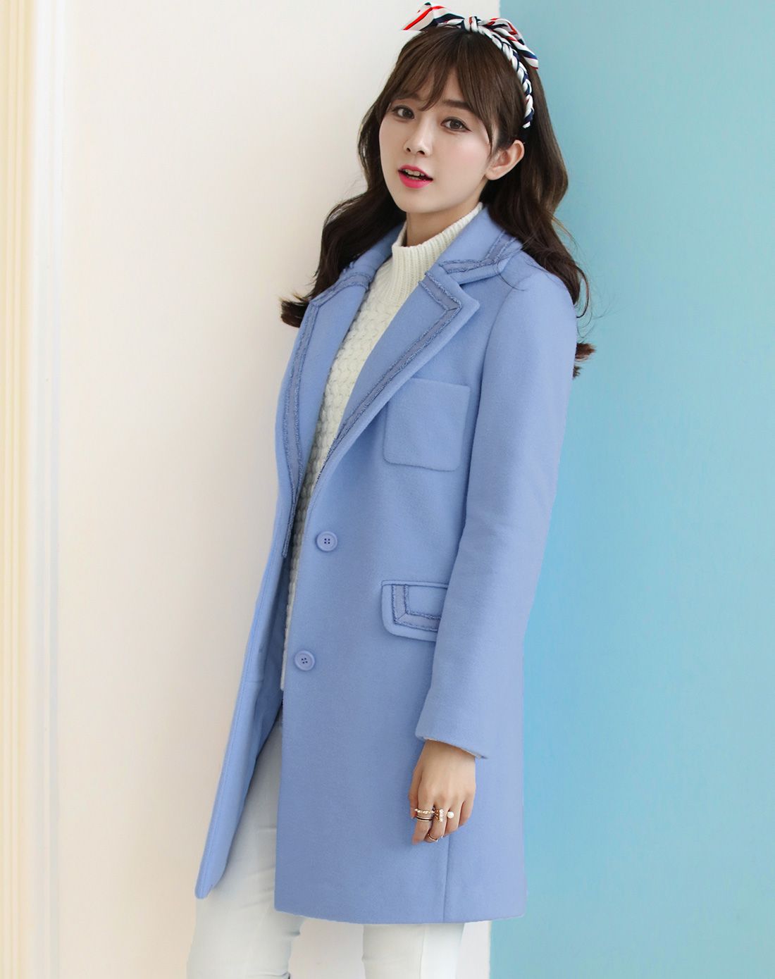 女款蓝色毛呢外套