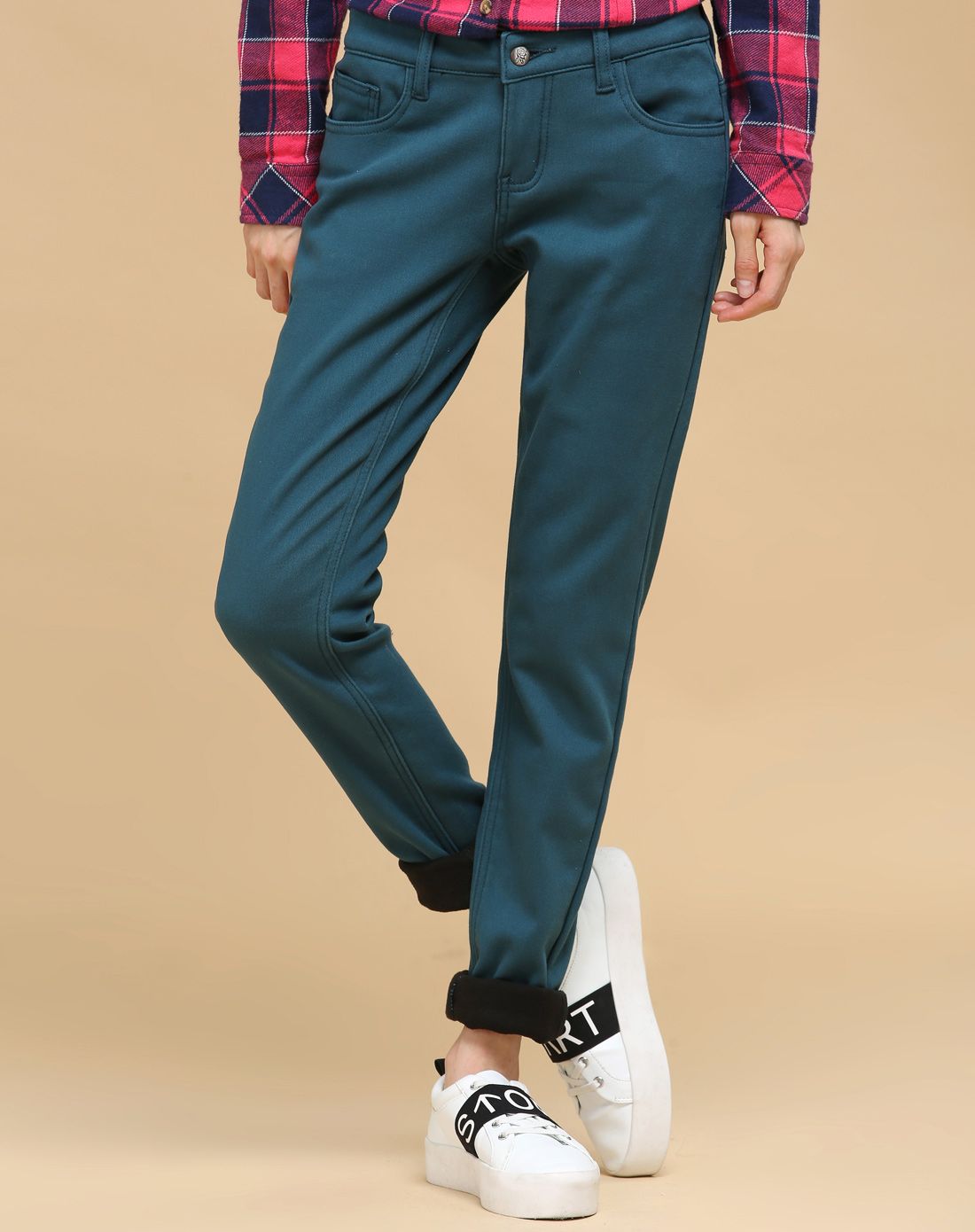 蓝绿色百搭休闲简洁长裤