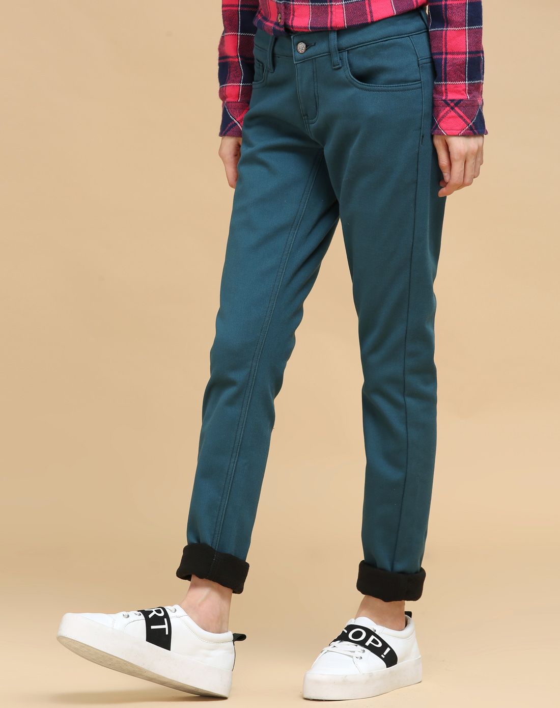 蓝绿色百搭休闲简洁长裤