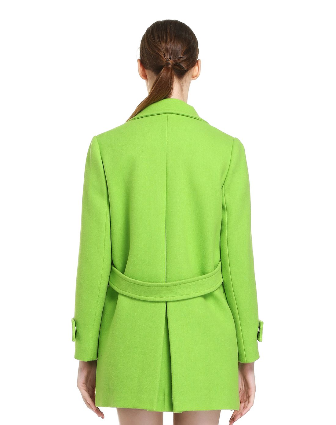 果绿色斜开襟通勤长袖中长款大衣