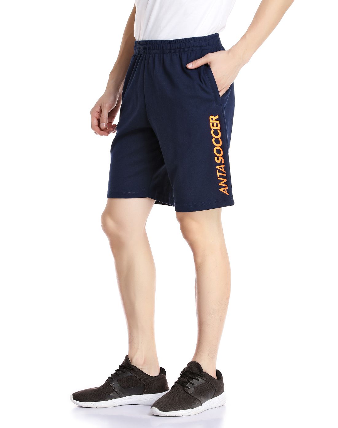 棉质柔软 男款明月蓝色运动五分裤 足球系列