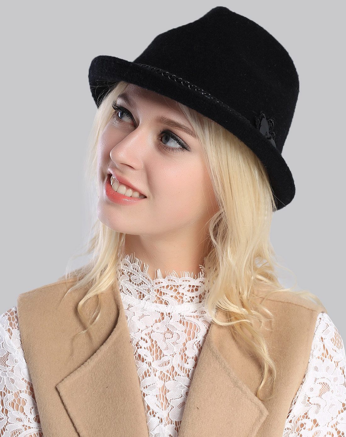 唯品会专供韩式小沿珍珠时装礼帽