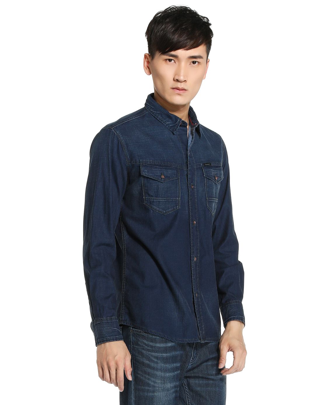 男款深蓝色舒适帅气休闲长袖牛仔上衣