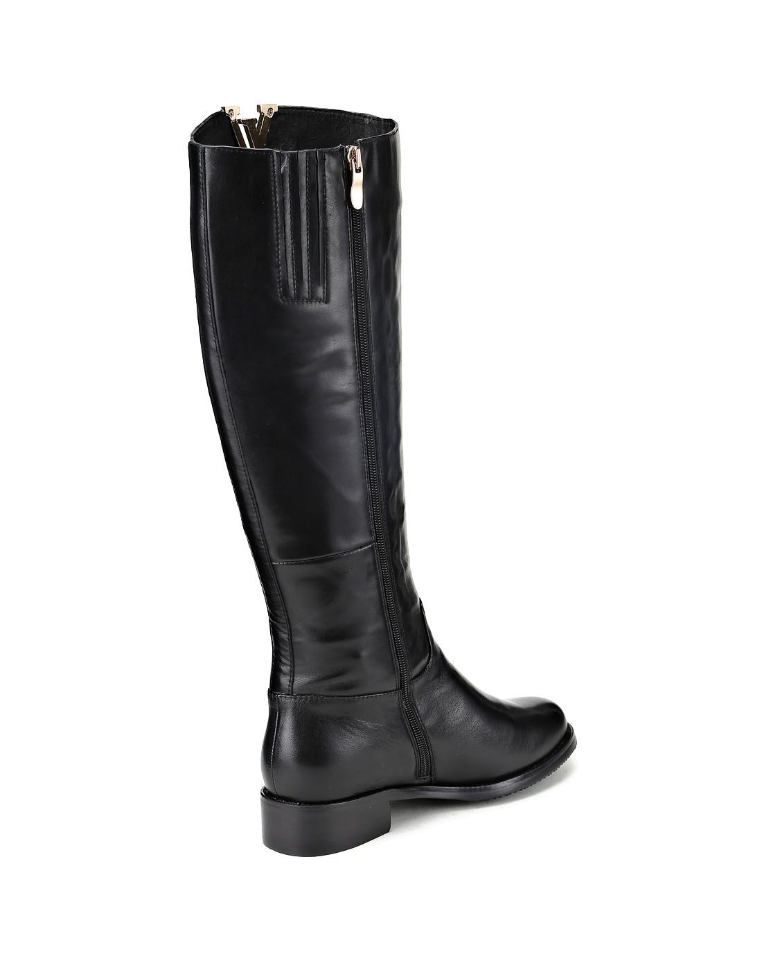 2015秋冬新款专柜同步黑色鞋口v扣简约瘦腿牛皮长靴