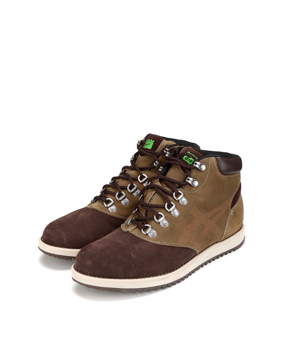 onitsuka tiger 时尚拼接 中性款橄榄绿配啡色运动休闲鞋 经典高帮