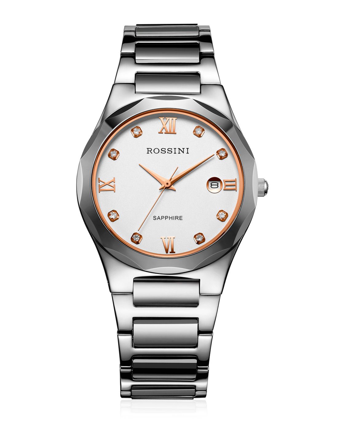 rossini 雅尊系列不锈钢间钨钢石英男表5437